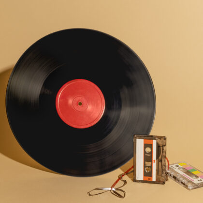 Vinyl record and a cassette tape design resource